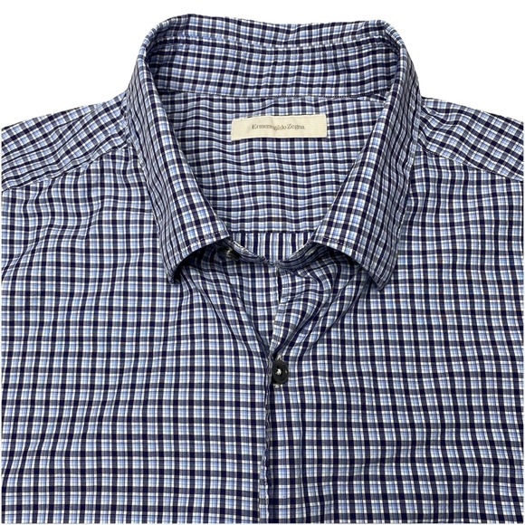 Ermenegildo Zegna Other - Ermenegildo Zegna Shirt XXL Mens L/S Button Up Blue Plaid READ